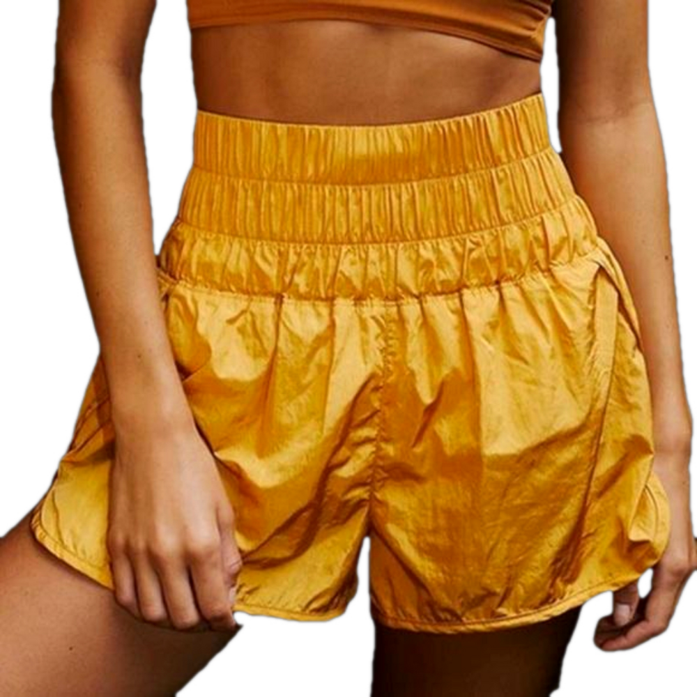 Free People FP Movement The Way Home High Rise Pull-On Shorts Varsity Gold Gym S